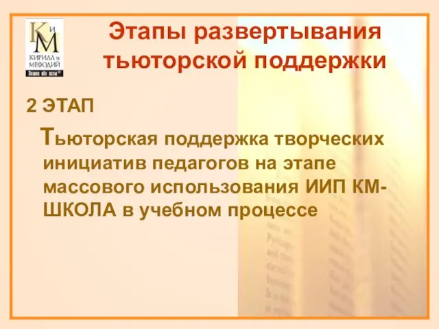 Этапы развертывания тьюторской поддержки 2 ЭТАП Тьюторская поддержка творческих инициатив педагогов на