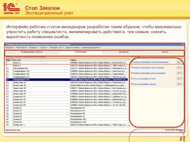 Стол Заказов Экспедиционный учет Интерфейс рабочих столов менеджеров разработан таким образом, чтобы