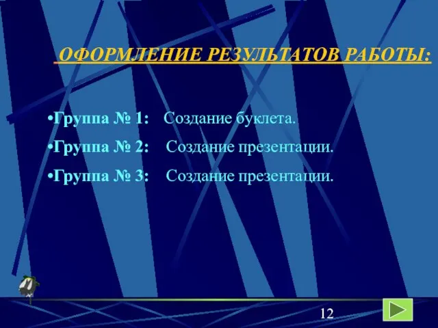 ОФОРМЛЕНИЕ РЕЗУЛЬТАТОВ РАБОТЫ: Группа № 1: Создание буклета. Группа № 2: Создание