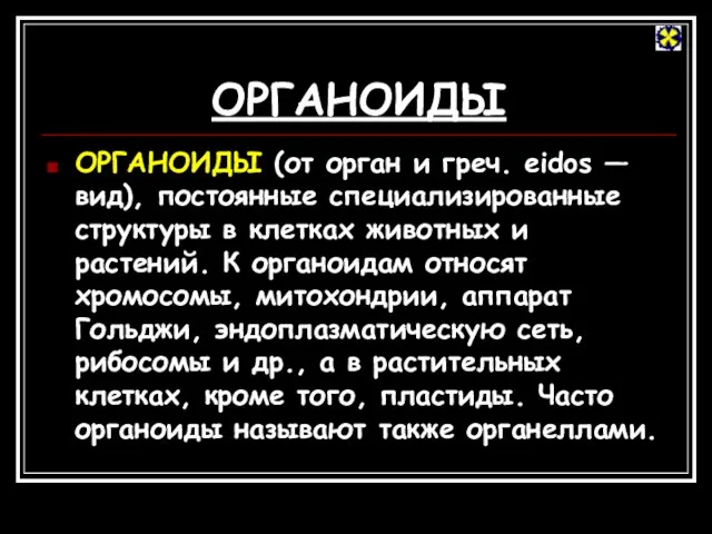 ОРГАНОИДЫ ОРГАНОИДЫ (от орган и греч. eidos — вид), постоянные специализированные структуры