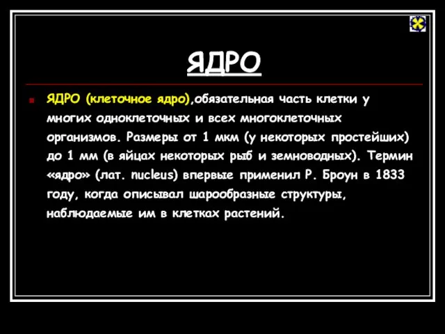 ЯДРО ЯДРО (клеточное ядро),обязательная часть клетки у многих одноклеточных и всех многоклеточных