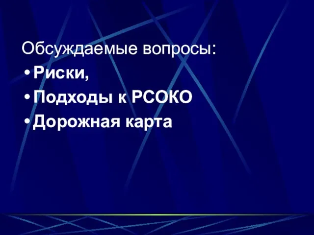 Обсуждаемые вопросы: Риски, Подходы к РСОКО Дорожная карта