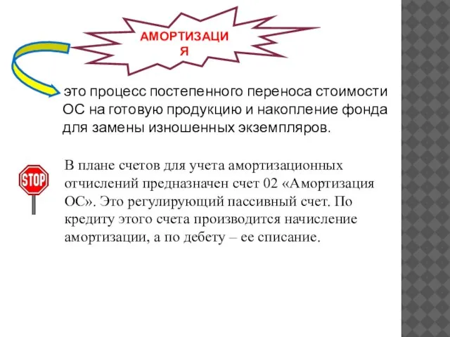 это процесс постепенного переноса стоимости ОС на готовую продукцию и накопление фонда