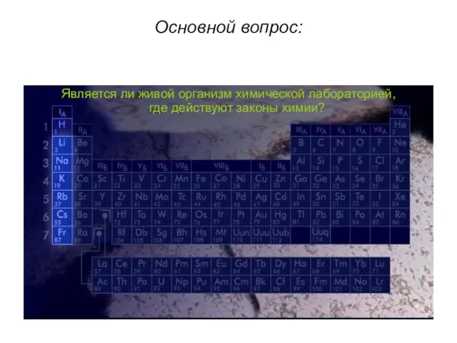 Основной вопрос: Является ли живой организм химической лабораторией, где действуют законы химии?