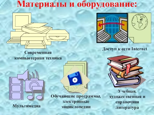 Материалы и оборудование: Учебная, художественная и справочная литература