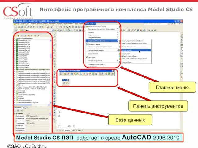 ©ЗАО «СиСофт» Интерфейс программного комплекса Model Studio CS База данных Панель инструментов