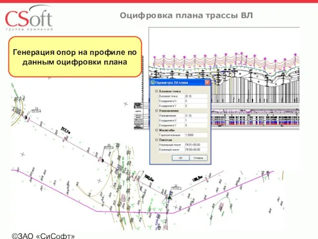 ©ЗАО «СиСофт» Оцифровка плана трассы ВЛ Генерация опор на профиле по данным оцифровки плана