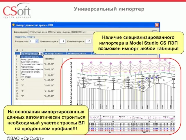 ©ЗАО «СиСофт» Универсальный импортер Наличие специализированного импортера в Model Studio CS ЛЭП