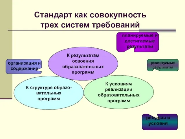 организация и содержание планируемые и достигаемые результаты ресурсы и условия реализуемые результаты