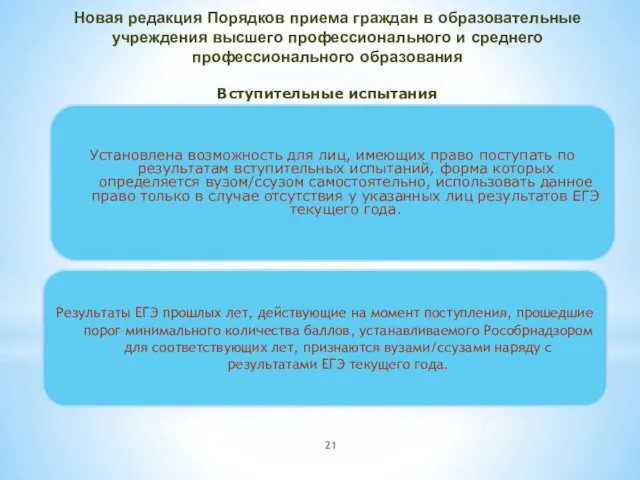 Установлена возможность для лиц, имеющих право поступать по результатам вступительных испытаний, форма