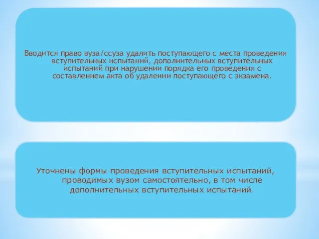 Вводится право вуза/ссуза удалить поступающего с места проведения вступительных испытаний, дополнительных вступительных