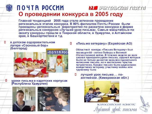 О проведении конкурса в 2005 году Главной тенденцией 2005 года стало активное