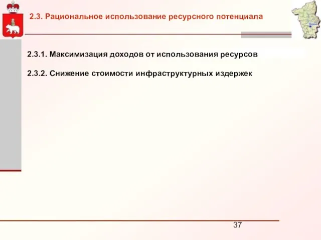 2.3.1. Максимизация доходов от использования ресурсов 2.3.2. Снижение стоимости инфраструктурных издержек 2.3. Рациональное использование ресурсного потенциала