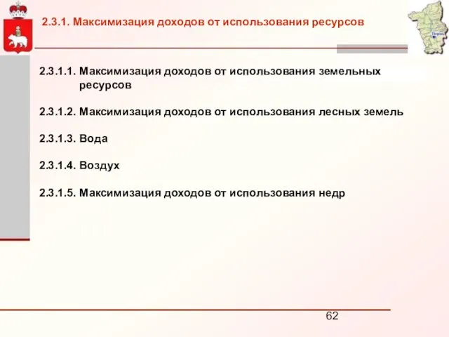 2.3.1.1. Максимизация доходов от использования земельных ресурсов 2.3.1.2. Максимизация доходов от использования