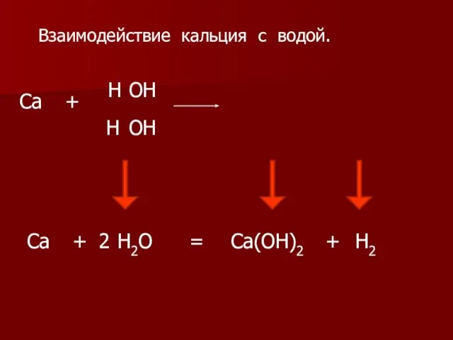 Взаимодействие кальция с водой. Ca + H OH H OH Ca +