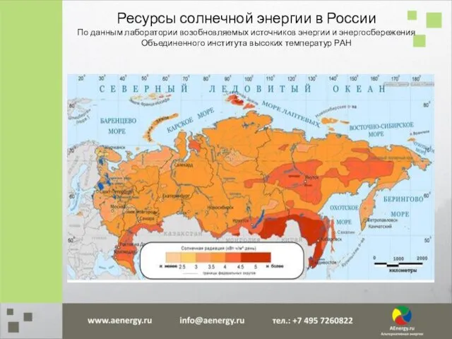 Ресурсы солнечной энергии в России По данным лаборатории возобновляемых источников энергии и