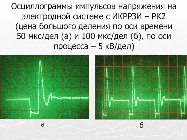 Осциллограммы импульсов напряжения на электродной системе с ИКРРЗИ – РК2 (цена большого