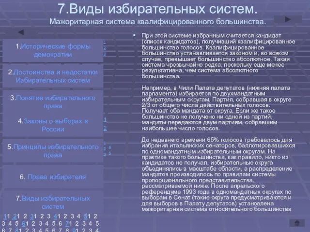 7.Виды избирательных систем. Мажоритарная система квалифицированного большинства. При этой системе избранным считается