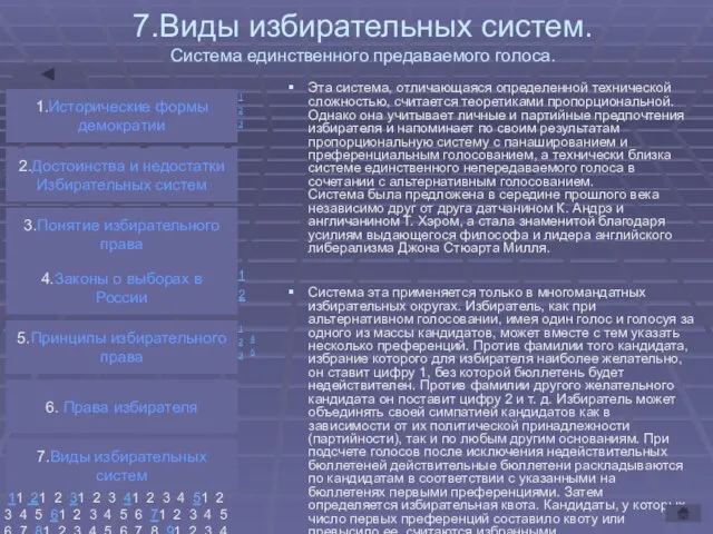 7.Виды избирательных систем. Система единственного предаваемого голоса. Эта система, отличающаяся определенной технической