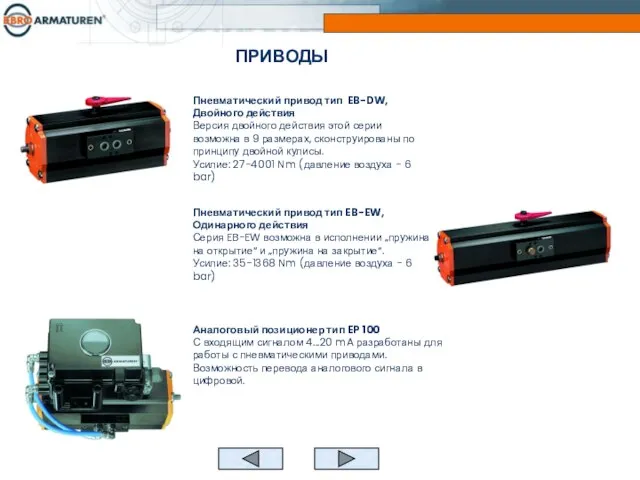 Пневматический привод тип EB-DW, Двойного действия Версия двойного действия этой серии возможна