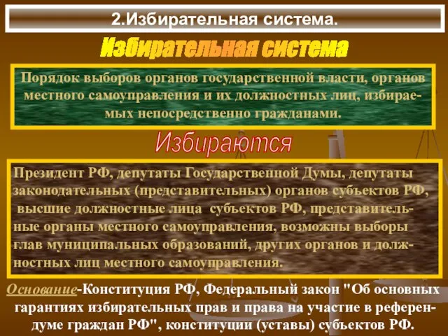 2.Избирательная система. Избирательная система Порядок выборов органов государственной власти, органов местного самоуправления