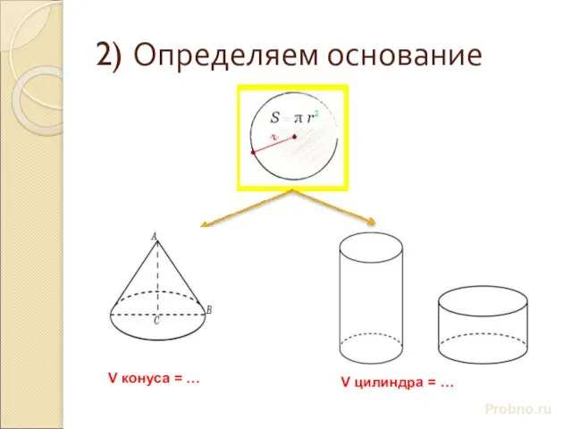 2) Определяем основание Probno.ru V конуса = … V цилиндра = …