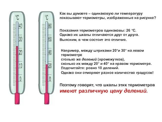 Как вы думаете – одинаковую ли температуру показывают термометры, изображенные на рисунке?