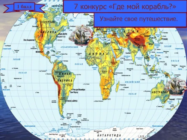 7 конкурс «Где мой корабль?» 1 балл Узнайте свое путешествие.