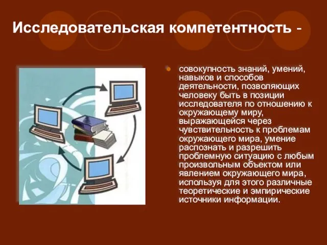 Исследовательская компетентность - совокупность знаний, умений, навыков и способов деятельности, позволяющих человеку