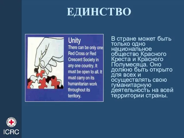 ЕДИНСТВО В стране может быть только одно национальное общество Красного Креста и