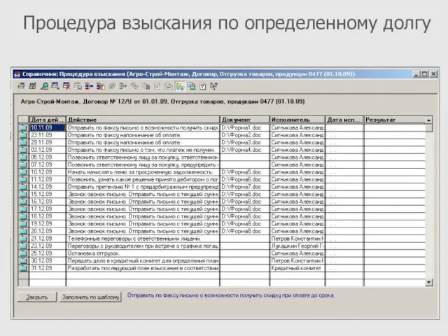 Процедура взыскания по определенному долгу