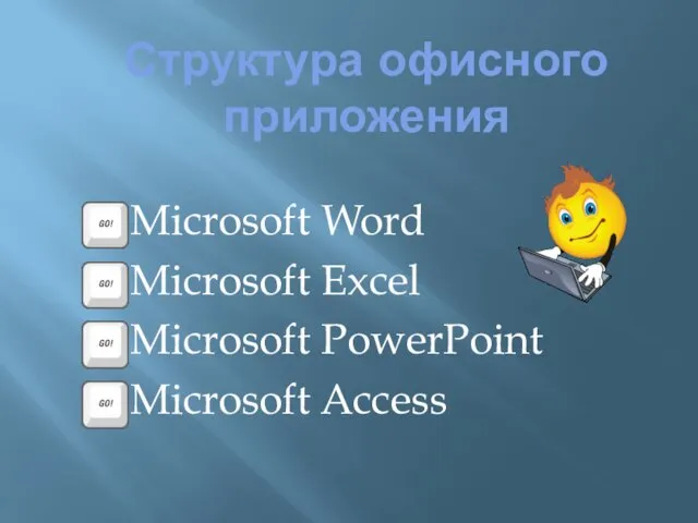 Структура офисного приложения Microsoft Word Microsoft Excel Microsoft PowerPoint Microsoft Access