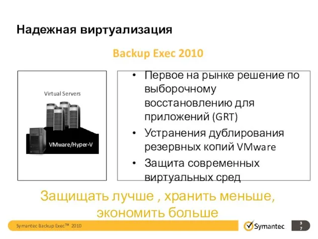 Backup Exec 2010 Защищать лучше , хранить меньше, экономить больше Первое на