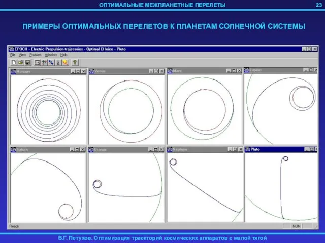 ПРИМЕРЫ ОПТИМАЛЬНЫХ ПЕРЕЛЕТОВ К ПЛАНЕТАМ СОЛНЕЧНОЙ СИСТЕМЫ 23