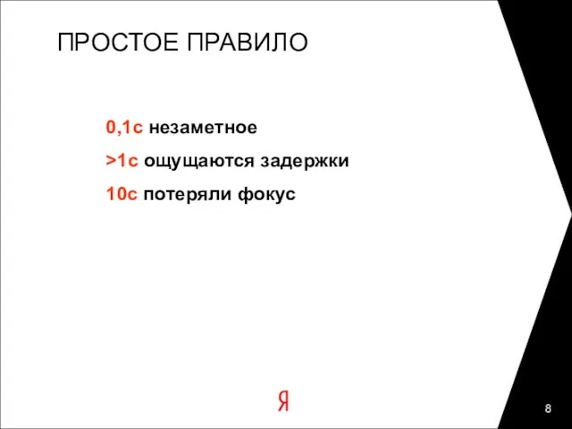 ПРОСТОЕ ПРАВИЛО 0,1с незаметное >1с ощущаются задержки 10с потеряли фокус