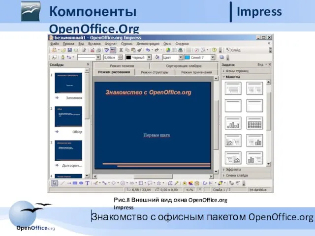 Компоненты OpenOffice.Org Impress Рис.8 Внешний вид окна OpenOffice.org Impress