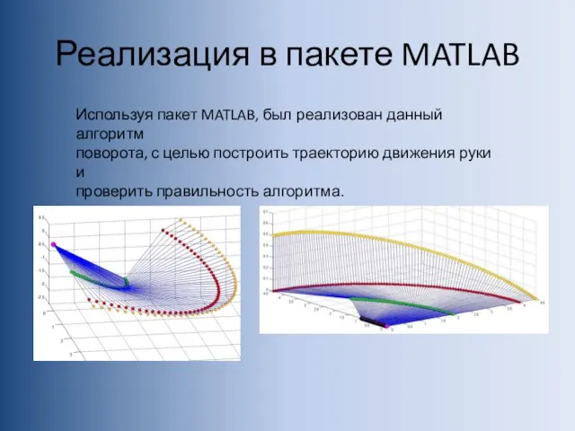 Реализация в пакете MATLAB Используя пакет MATLAB, был реализован данный алгоритм поворота,