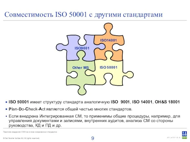 Совместимость ISO 50001 с другими стандартами ISO 50001 имеет структуру стандарта аналогичную