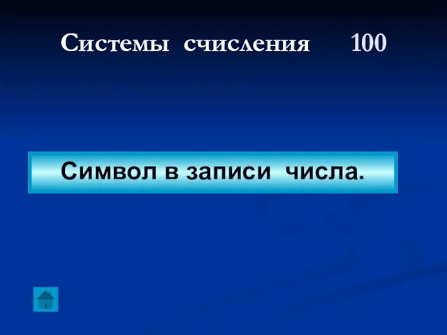 Системы счисления 100 Символ в записи числа.