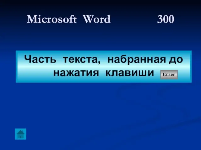 Microsoft Word 300 Часть текста, набранная до нажатия клавиши Еnter