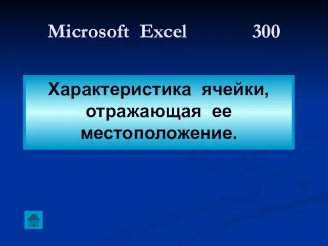 Microsoft Excel 300 Характеристика ячейки, отражающая ее местоположение.