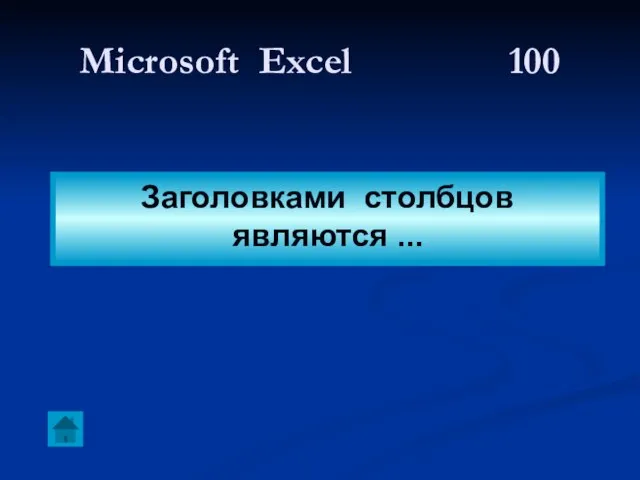 Microsoft Excel 100 Заголовками столбцов являются ...