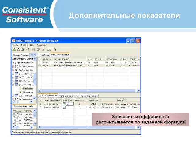 Дополнительные показатели Значение коэффициента рассчитывается по заданной формуле