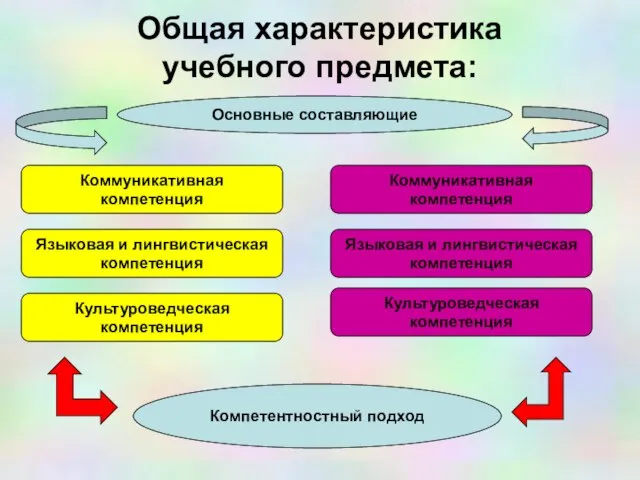 Общая характеристика учебного предмета: Основные составляющие Коммуникативная компетенция Коммуникативная компетенция Языковая и