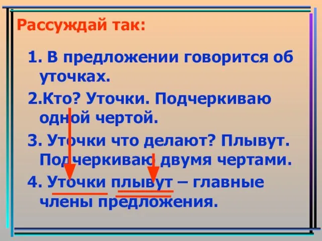 Рассуждай так: 1. В предложении говорится об уточках. 2.Кто? Уточки. Подчеркиваю одной