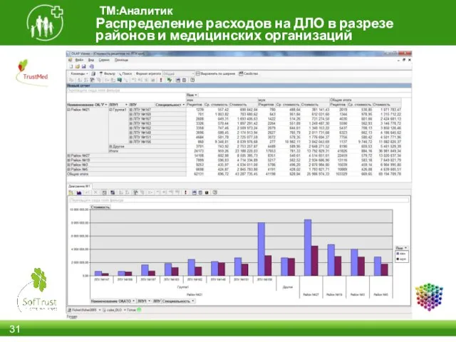 Распределение расходов на ДЛО в разрезе районов и медицинских организаций ТМ:Аналитик