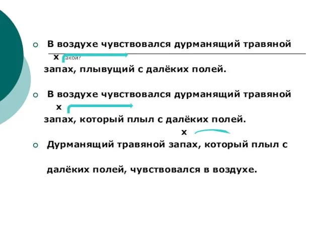 В воздухе чувствовался дурманящий травяной x какой? запах, плывущий с далёких полей.