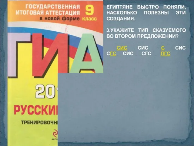 ЕГИПТЯНЕ БЫСТРО ПОНЯЛИ, НАСКОЛЬКО ПОЛЕЗНЫ ЭТИ СОЗДАНИЯ. 3.УКАЖИТЕ ТИП СКАЗУЕМОГО ВО ВТОРОМ