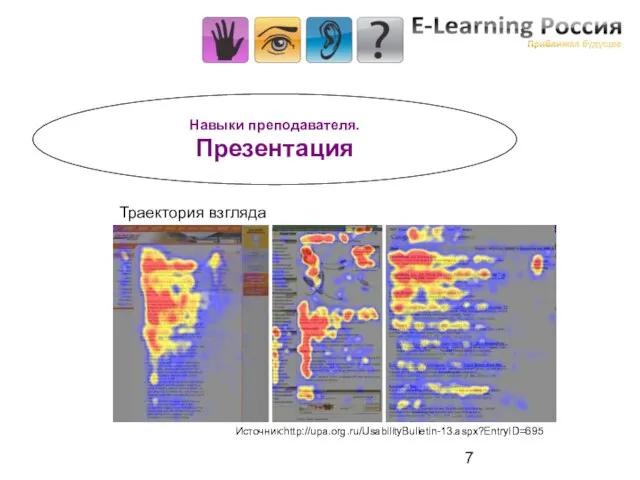 Навыки преподавателя. Презентация Траектория взгляда Источник:http://upa.org.ru/UsabilityBulletin-13.aspx?EntryID=695
