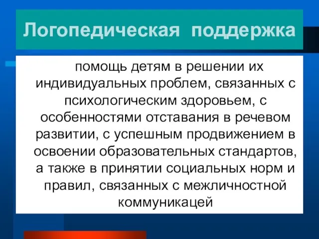 Логопедическая поддержка помощь детям в решении их индивидуальных проблем, связанных с психологическим